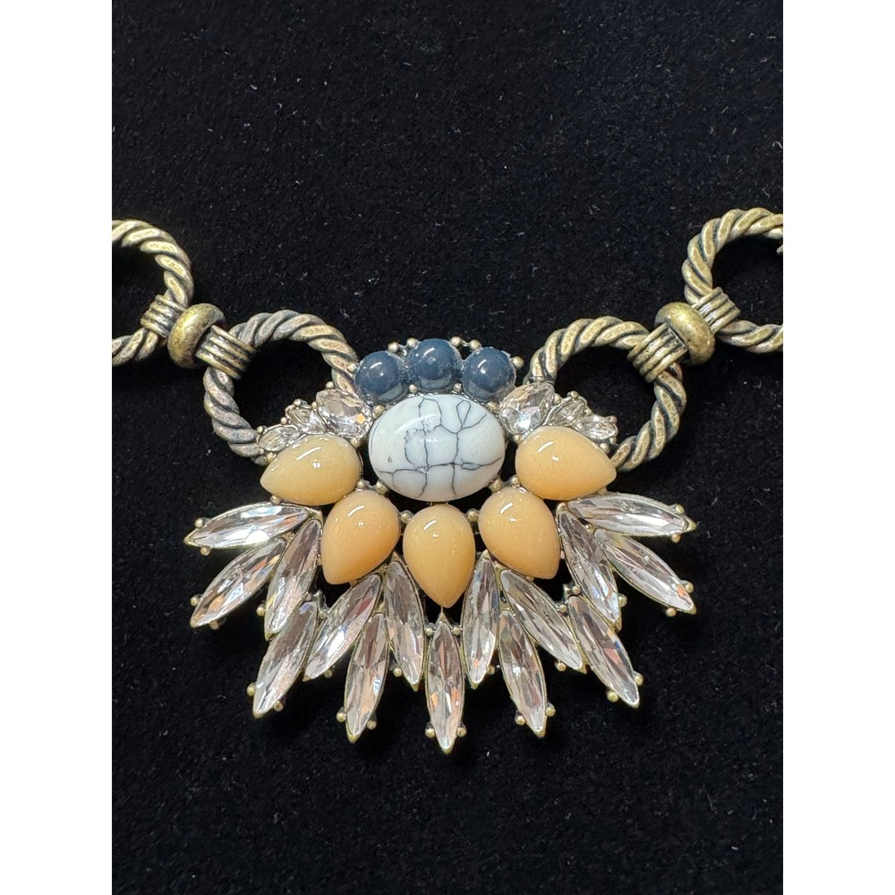 Chloe + Isabel Statement Necklace Blue Gold Crystal Marbled Stone Festival Y2K - Picture 2 of 10